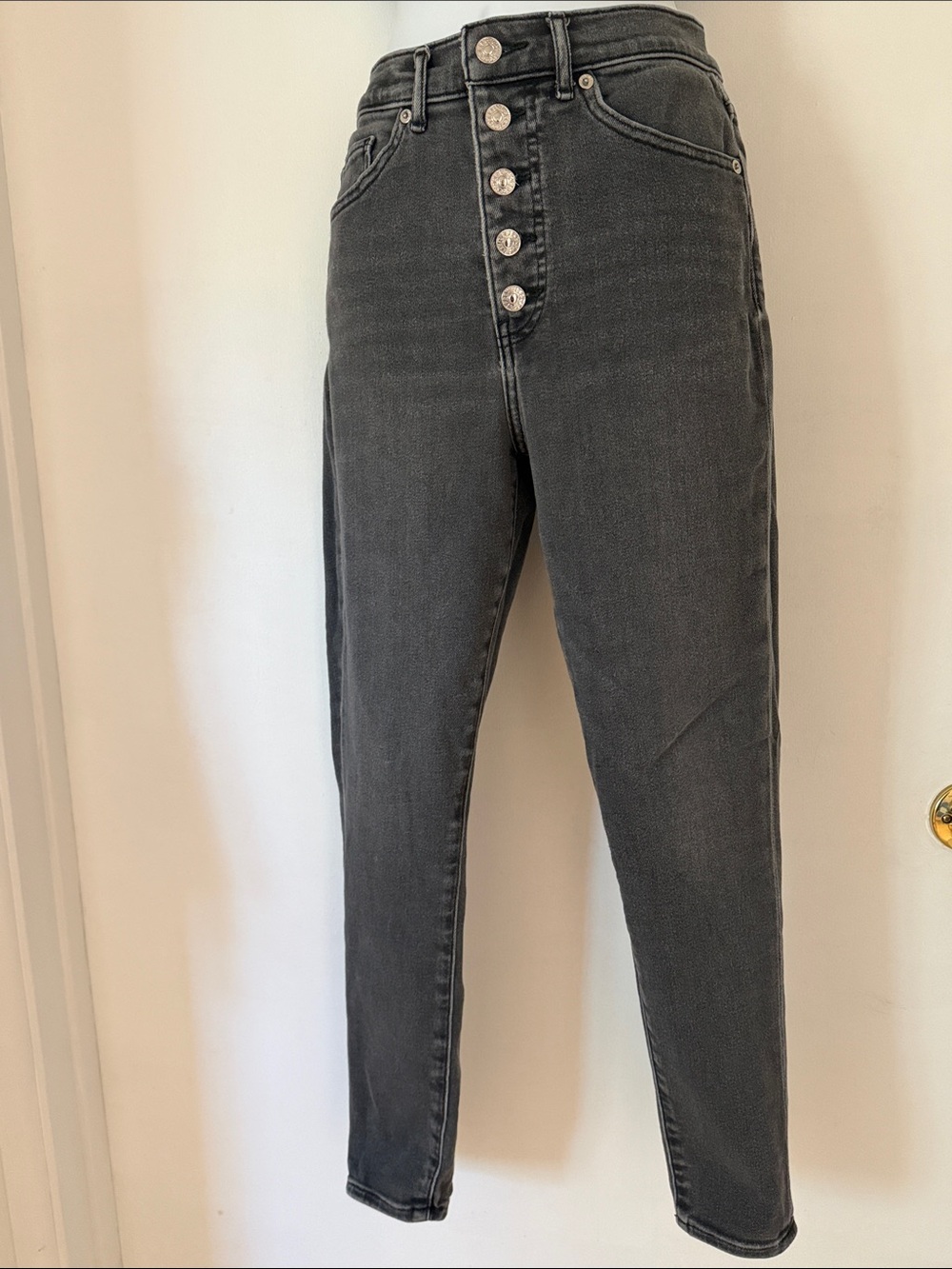 Express High-Rise Button-Fly Jeans in Charcoal